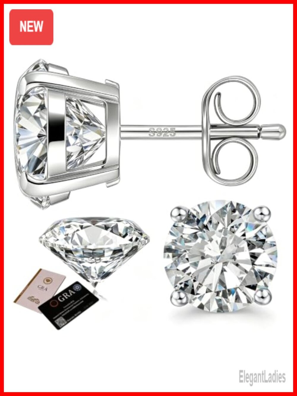 Moissanite Stud Earrings 925 Sterling Silver 18K White Gold Plated